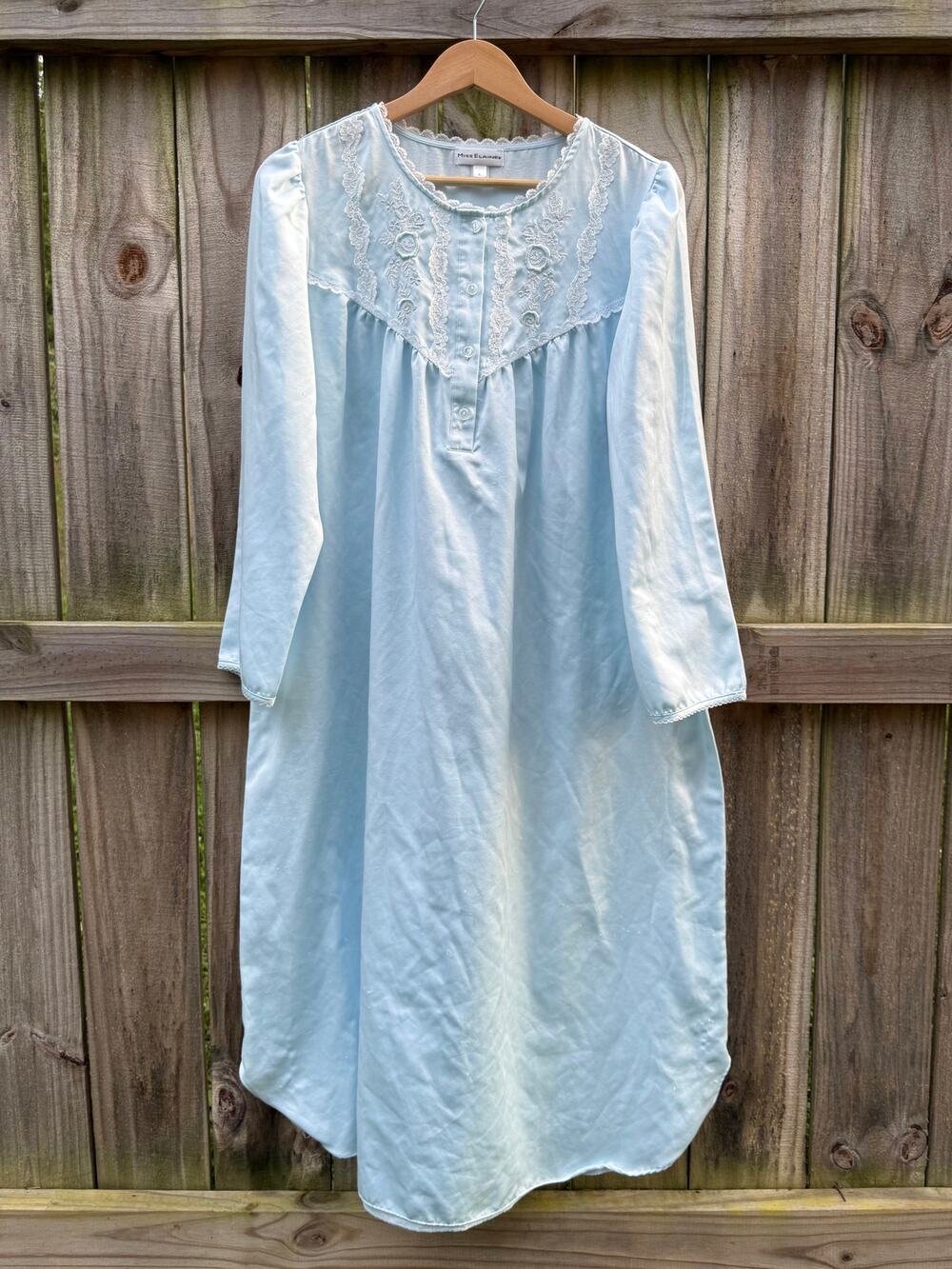 90s Miss Elaine Powder Blue Embroidered Nightgown